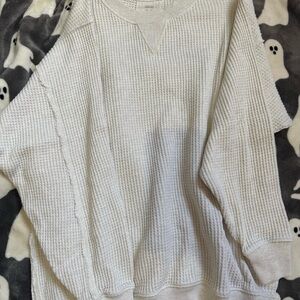 Aerie Off-White Waffle Knit Sweatshirt